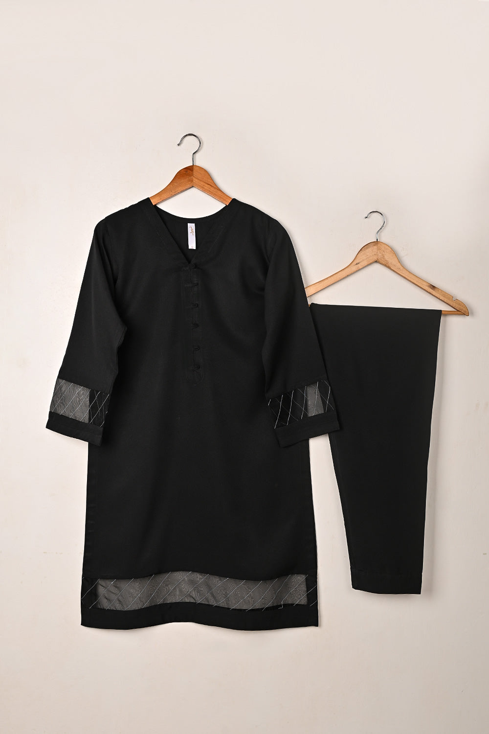 STP-254B-Black  - 2Pc Ready to Wear Malai Solid Dress