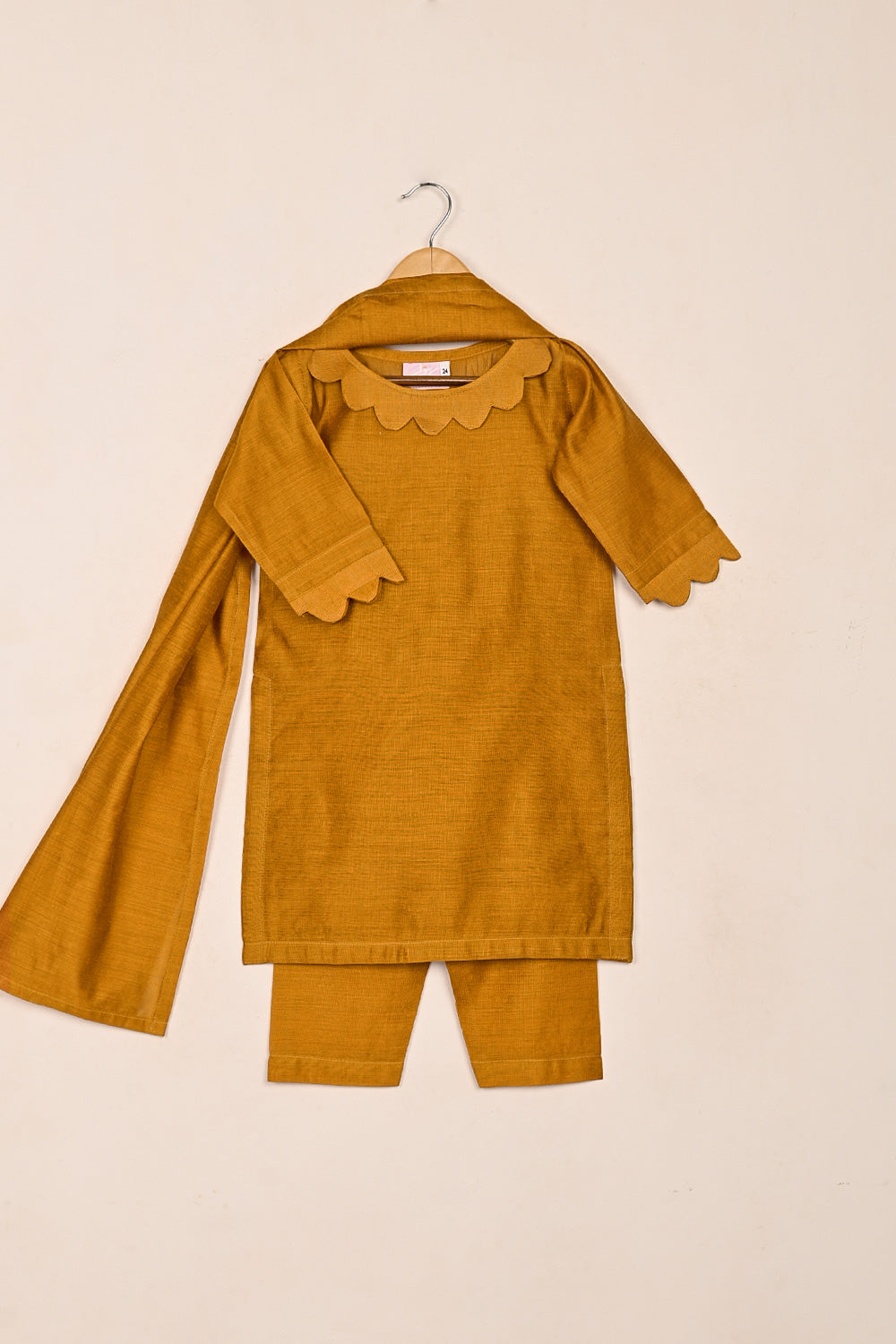 TKF-234-Mustard - Kids 3Pc Ready to Wear Khaddi Dress