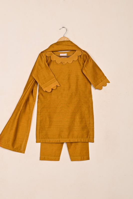 TKF-234-Mustard - Kids 3Pc Ready to Wear Khaddi Dress