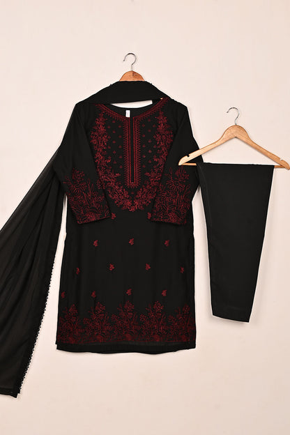 RTW-221-Black -  3Pc Ready to Wear Embroidered Chiffon Dress