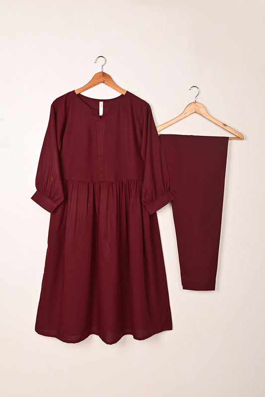 STP-236A-Maroon - 2Pc Ready to Wear Malai Solid Frock