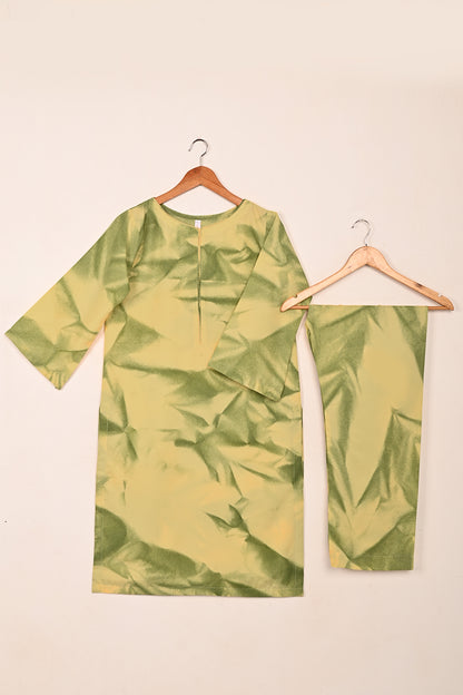 STP-206P-Yellow - 2Women 2Pc Ready to Wear Spray Contoured Malai Fabric Co-Ord Set