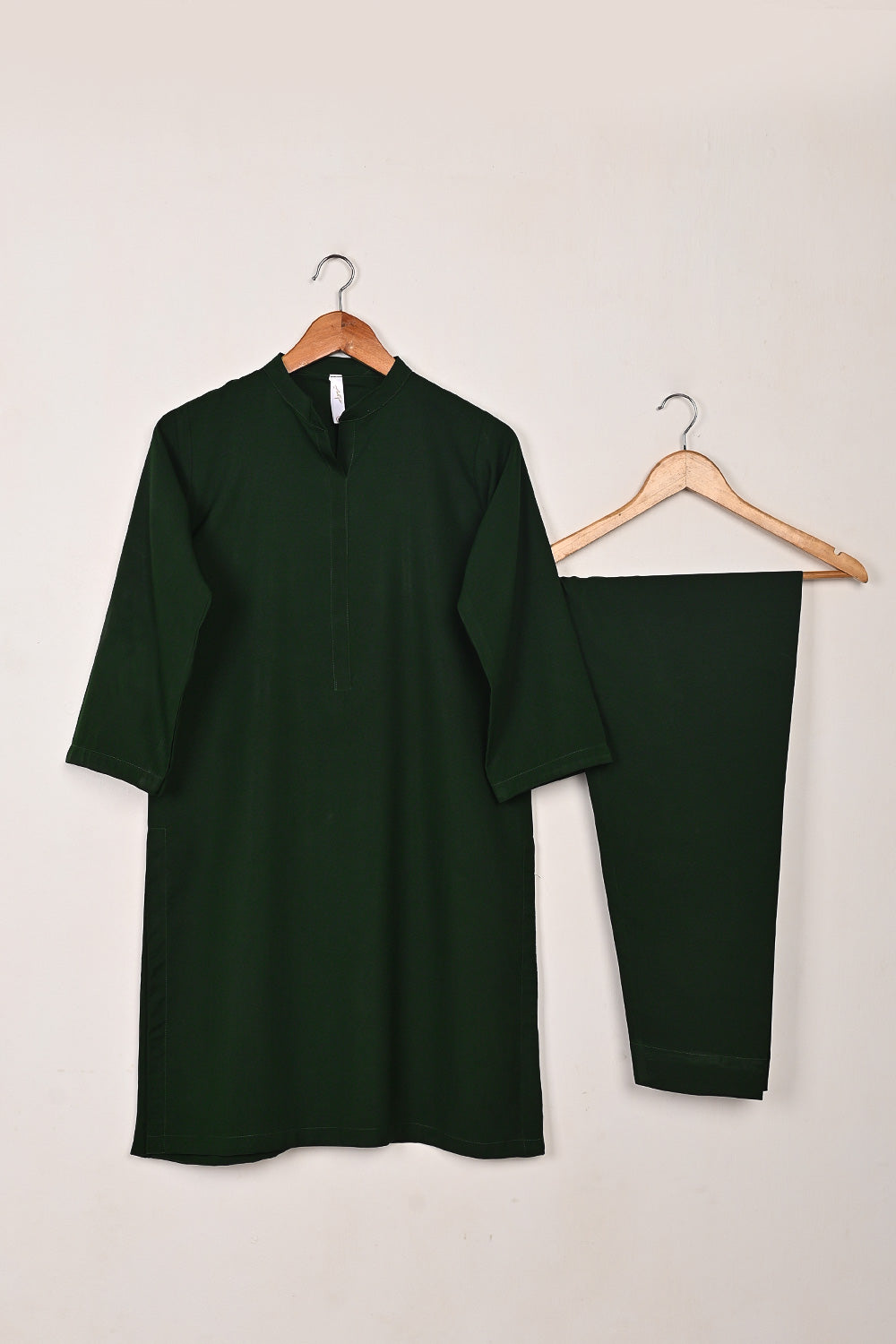STP-224A-Bottle Green - 2Pc Ready to Wear Malai Solid Dress