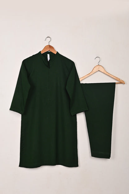 STP-224A-Bottle Green - 2Pc Ready to Wear Malai Solid Dress
