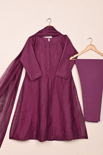 RTW-226-Royal Fuchsia -  3Pc Ready to Wear Khaddi Net Frock