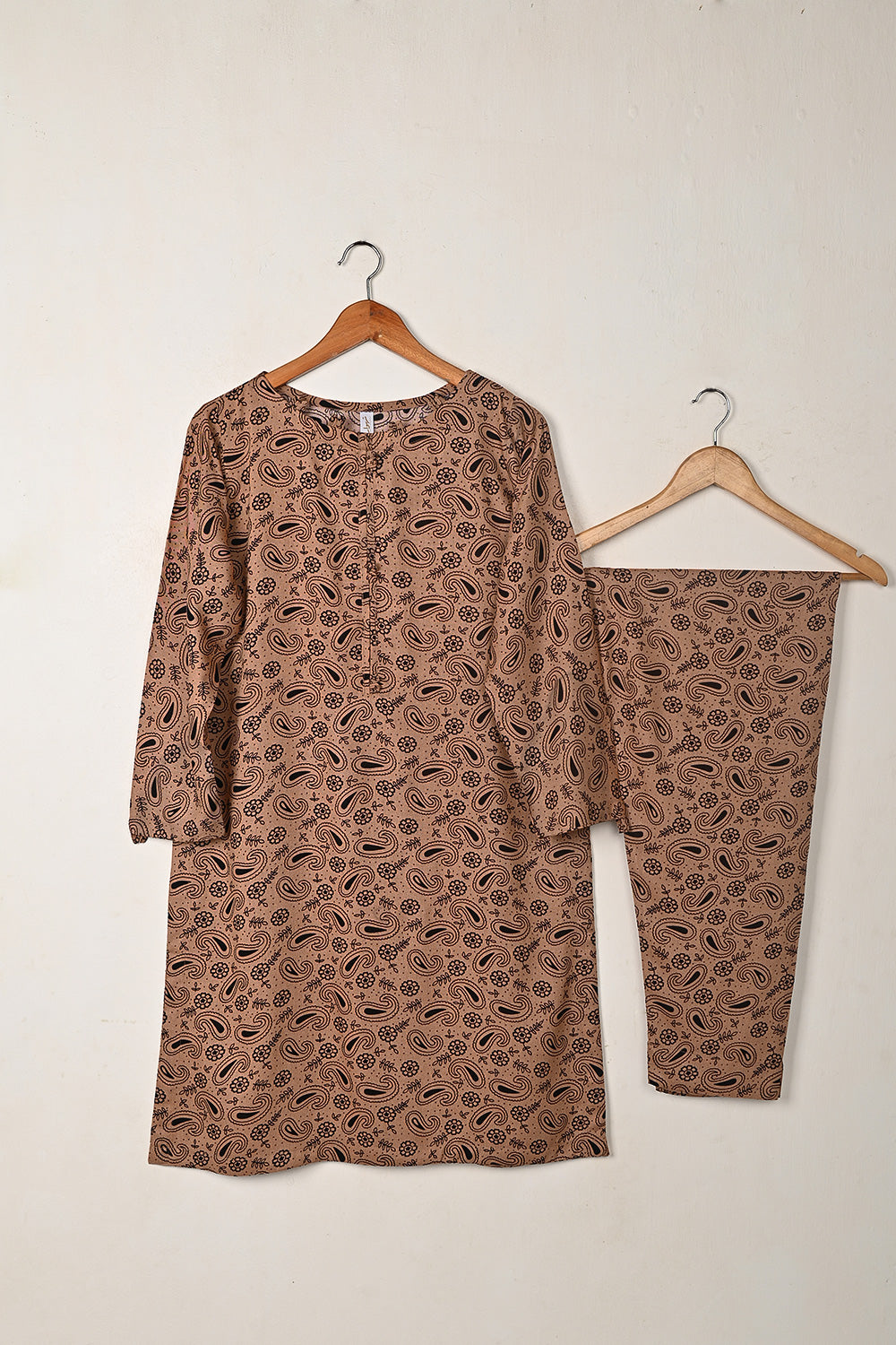 STP-280A-Peachy Brown - 2Pc Ready to Wear Digital Printed Winter Linen Co-Ord Set