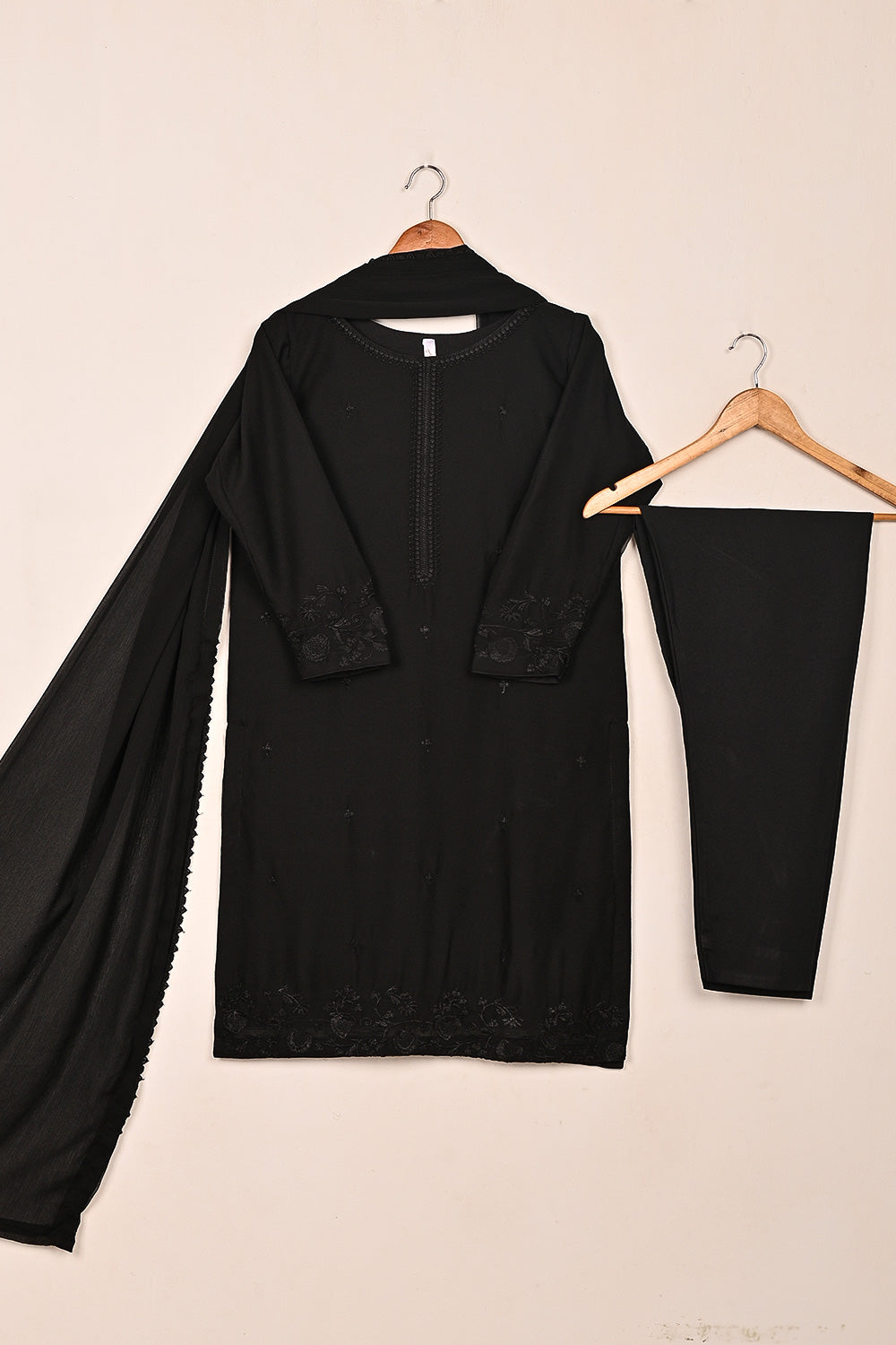 RTW-253-BlacK -  3Pc Ready to Wear Embroidered Chiffon Dress