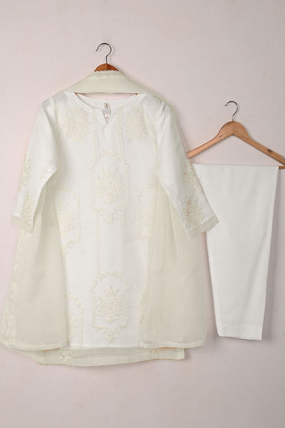 RTW-322-Off White -  3Pc Ready to Wear Embroidered Organza Dress