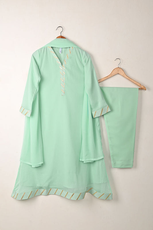 RTW-342 - Sea Green -  3Pc Ready to Wear Chiffon Gotta Frock