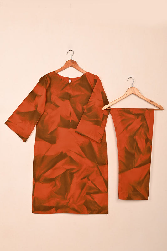 STP-206F-Orange - Women 2Pc Ready to Wear Spray Contoured Malai Fabric Co-Ord Set