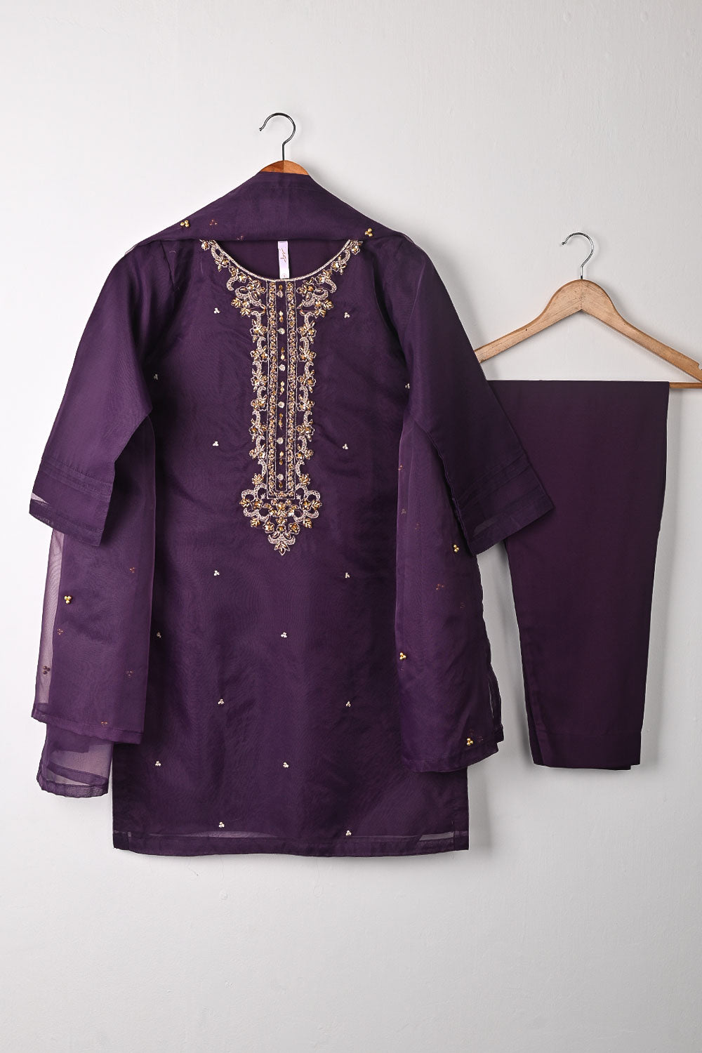 RTW-266-Purple - 3Pc Ready to Wear Embroidered Premium Adda Work Organza Dress