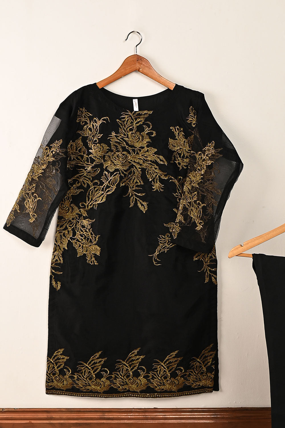 STP-182-BLACK - 2Pc Organza Embroidered Dress