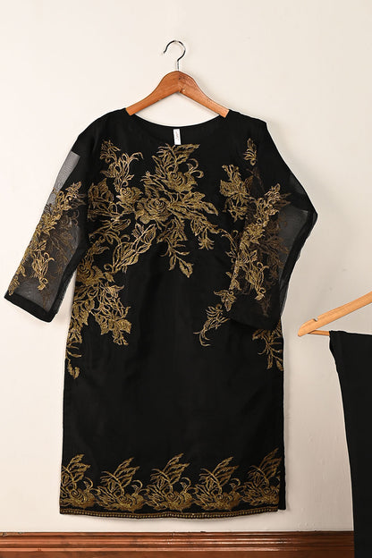 STP-182-BLACK - 2Pc Organza Embroidered Dress