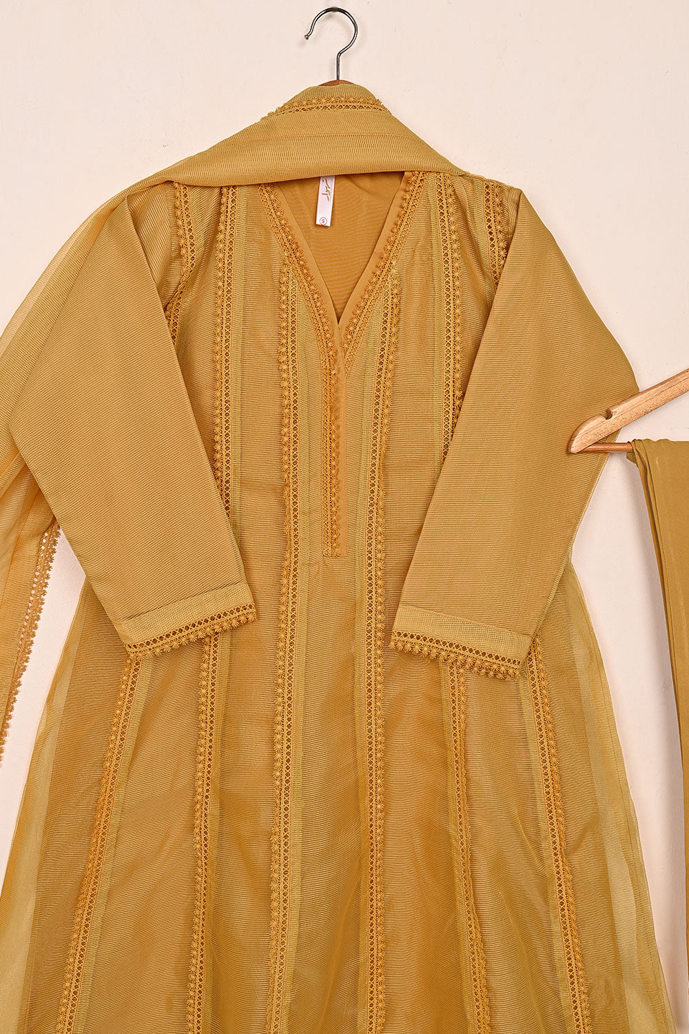 RTW-229-Mustard -  3Pc Ready to Wear Javeria Net Frock