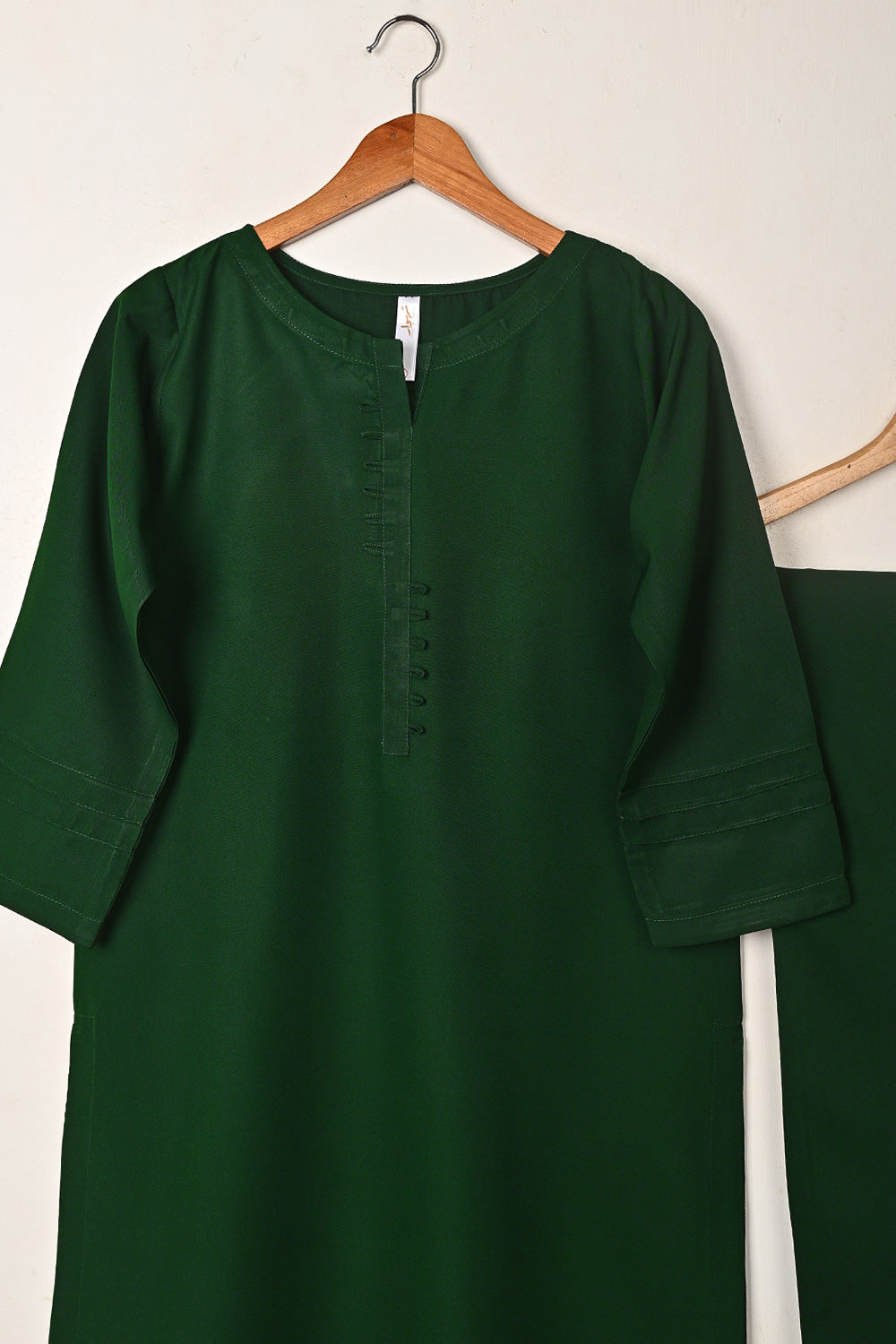 STP-265A-Bottle Green - 2Pc Ready to Wear Malai Solid Dress