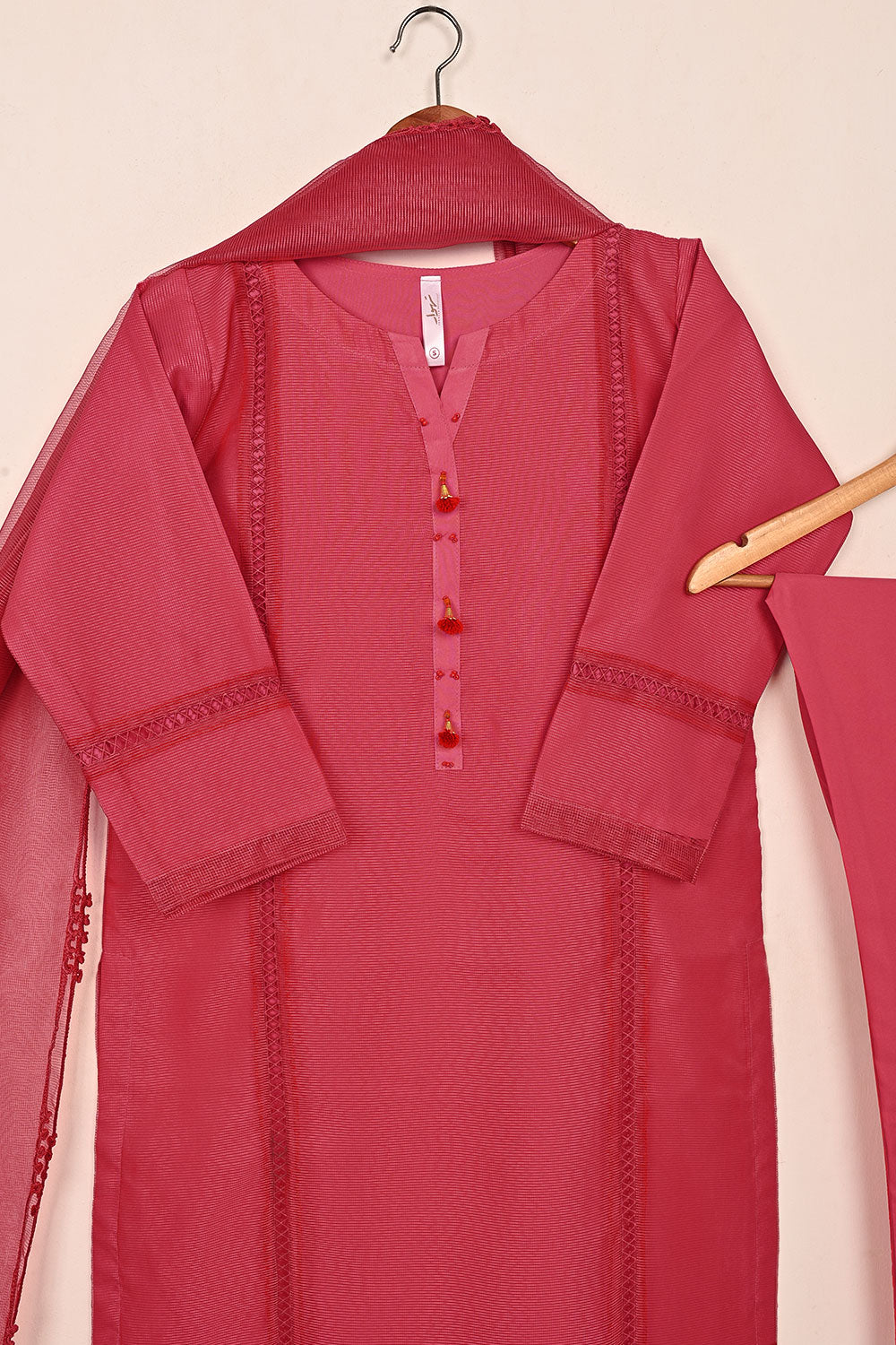 RTW-236-Cherry Pink -  3Pc Ready to Wear Javeria Net Dress