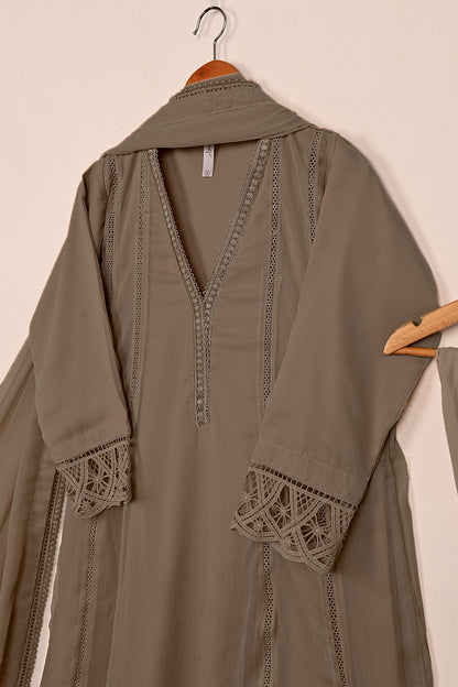RTW-247-Brown - 3Pc Ready To Wear Chiffon Frock