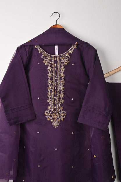 RTW-266-Purple - 3Pc Ready to Wear Embroidered Premium Adda Work Organza Dress