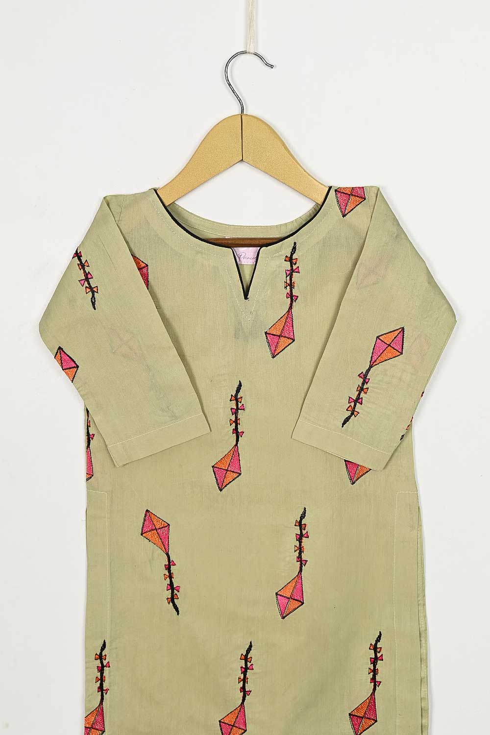 KOS-16-Khaki - Kids Pc Cotton Embroidered Stitched Kurti