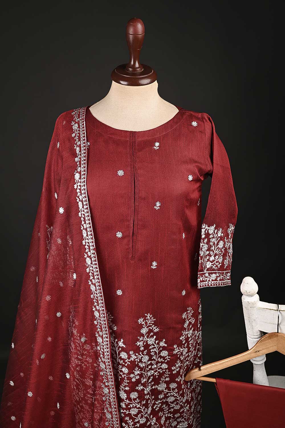 RTW-134-Red - 3Pc Stitched Khaadi Net Dress