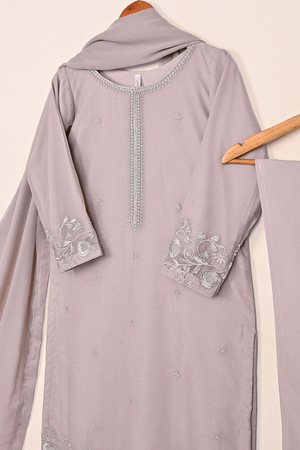 RTW-218-Light Purple -  3Pc Ready to Wear Embroidered Chiffon Dress