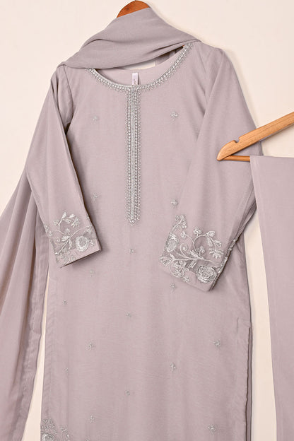 RTW-218-Light Purple -  3Pc Ready to Wear Embroidered Chiffon Dress