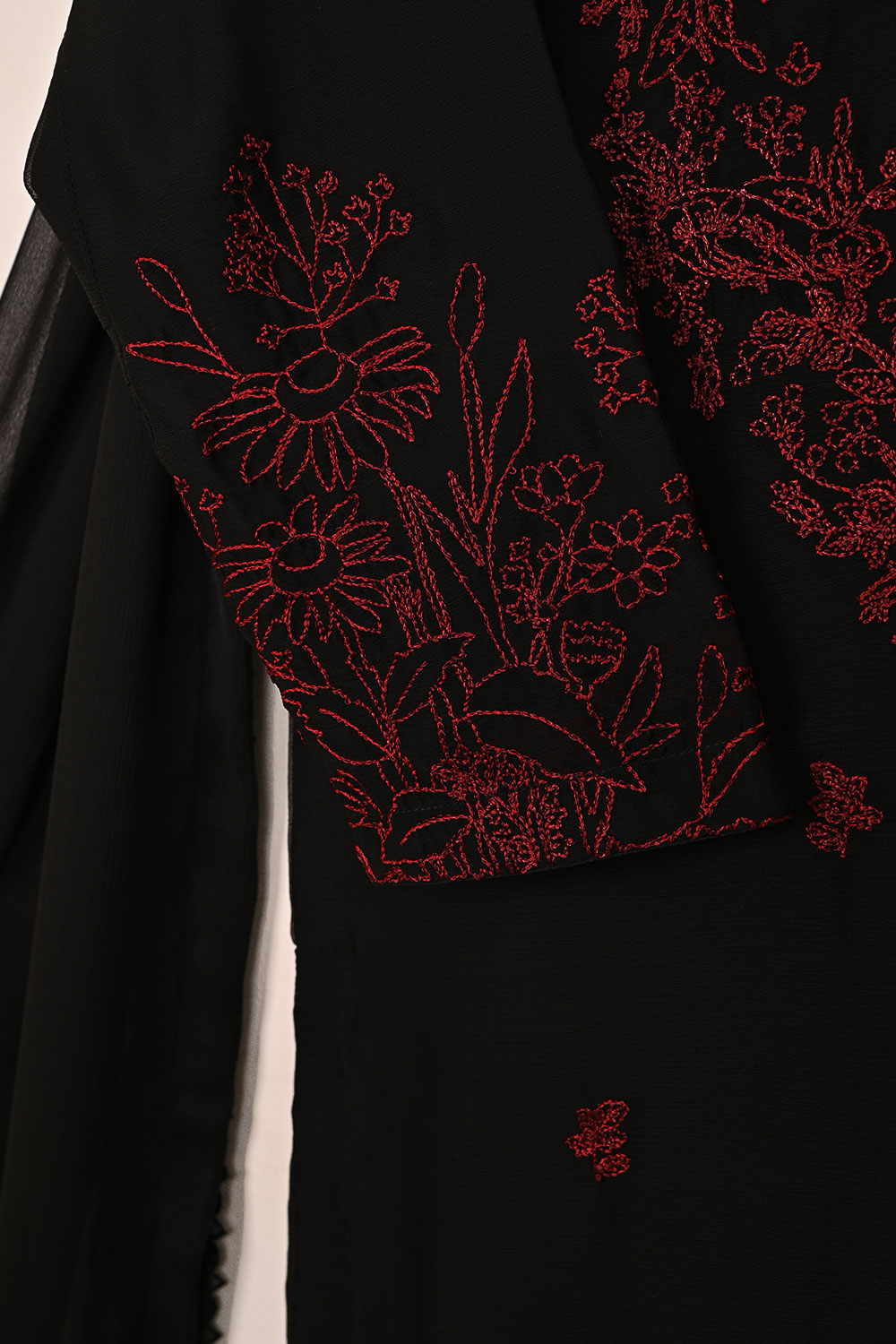 RTW-221-Black -  3Pc Ready to Wear Embroidered Chiffon Dress