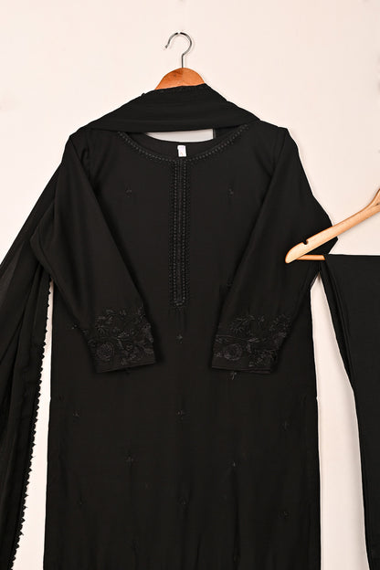 RTW-253-BlacK -  3Pc Ready to Wear Embroidered Chiffon Dress