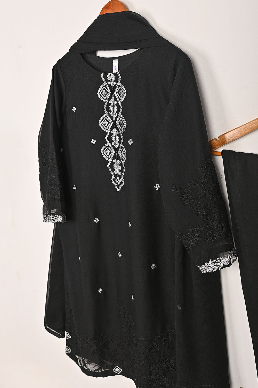 RTW-277-Black -  3Pc Ready to Wear Embroidered Chiffon Dress