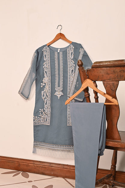STP-186A-Grey - 2Pc Organza Embroidered Dress