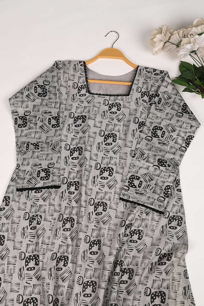 RTW-160-Grey - 3Pc Stitched Cotton Dress