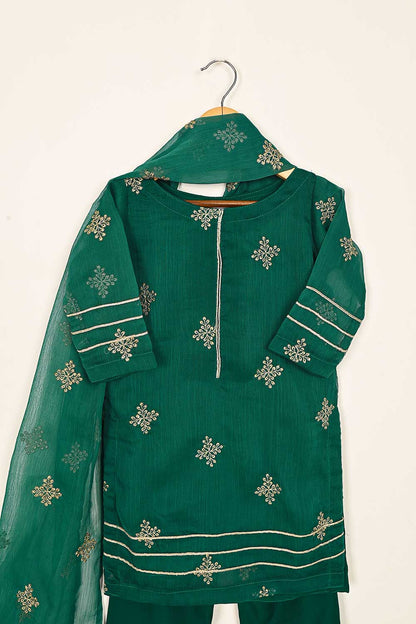 TKF-114- Green - Kids 3Pc Chiffon Embroidered Dress