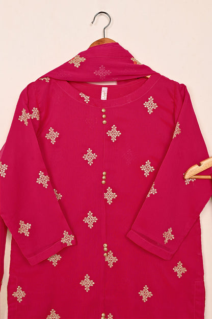 RTW-211-Fuchsia -  3Pc Ready to Wear Embroidered Chiffon Dress