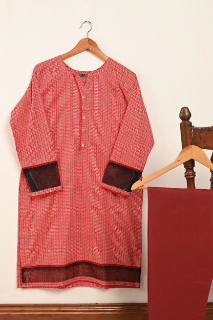 STP-183-RED - 2PC COTTON STITCHED DRESS