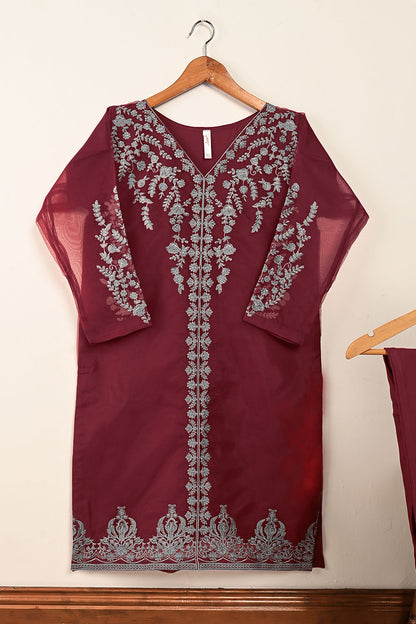 STP-064C-Maroon - 2PC PREMIUM EMBROIDERED ORGANZA STITCHED