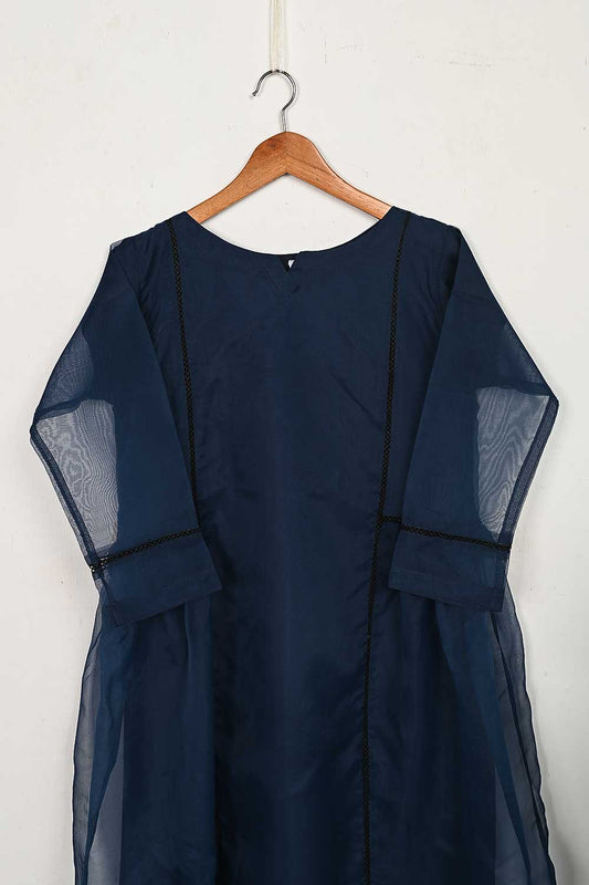 STP-145C-Blue - 2Pc Organza Frock With Malai Trouser