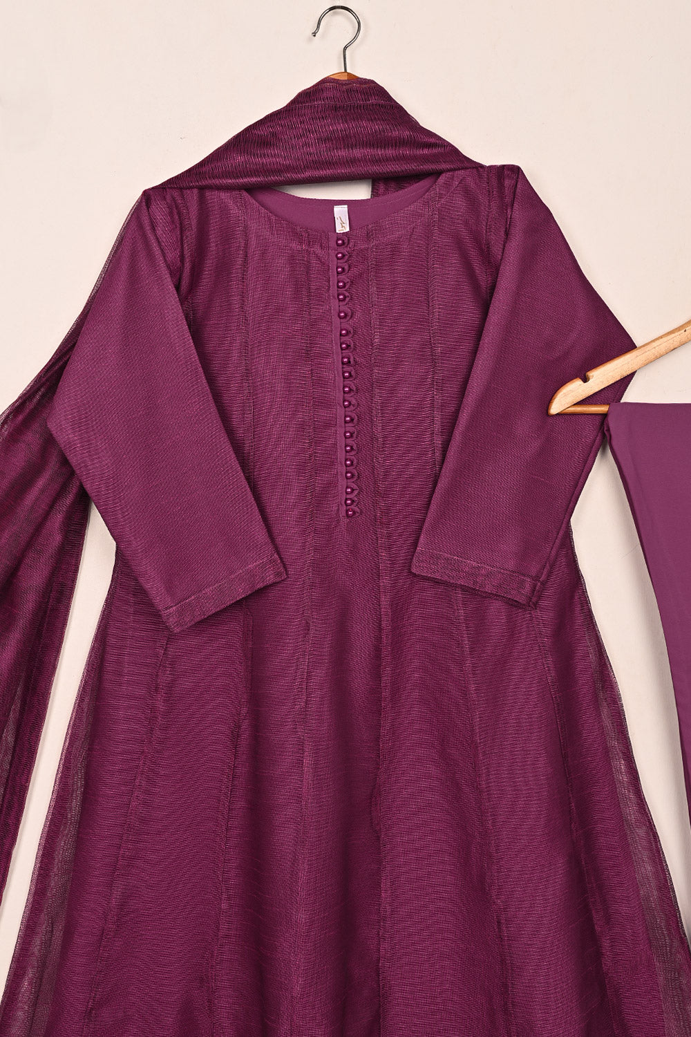RTW-226-Royal Fuchsia -  3Pc Ready to Wear Khaddi Net Frock