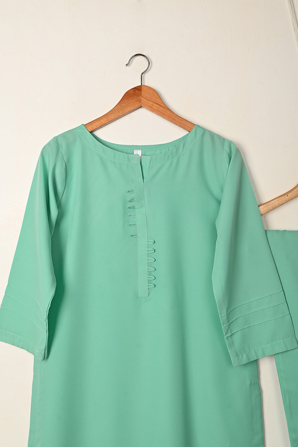 STP-265B-Sea Green - 2Pc Ready to Wear Malai Solid Dress