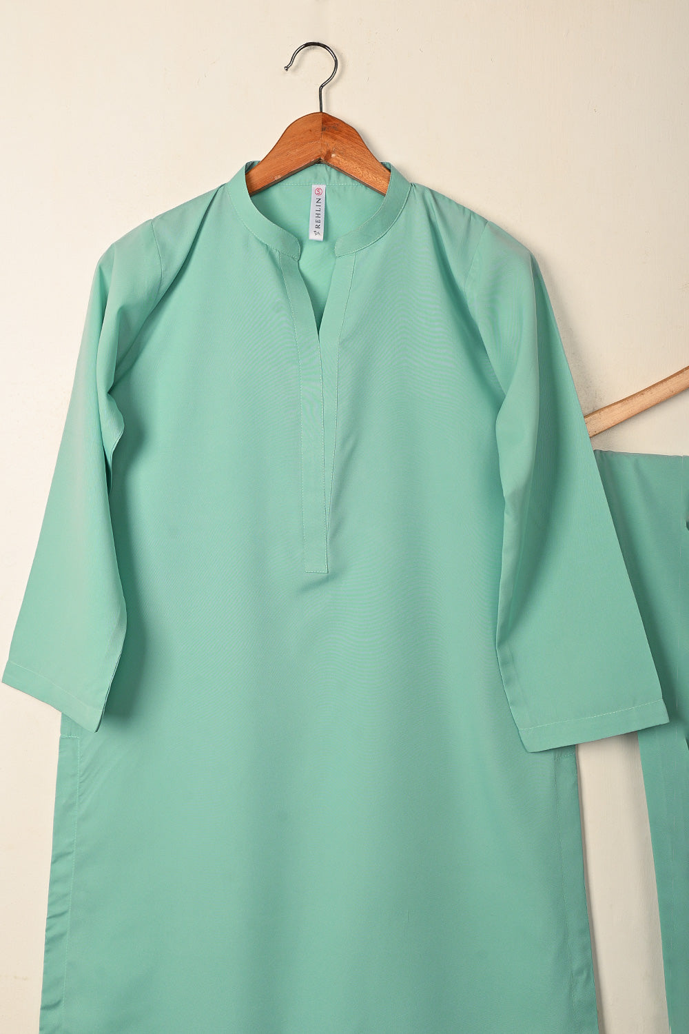 STP-291B-Sea Green - 2Pc Ready to Wear Malai Solid Dress