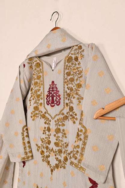 RTW-209-Grey - 3Pc Stitched Jacquard Paper Cotton Embroidered Dress