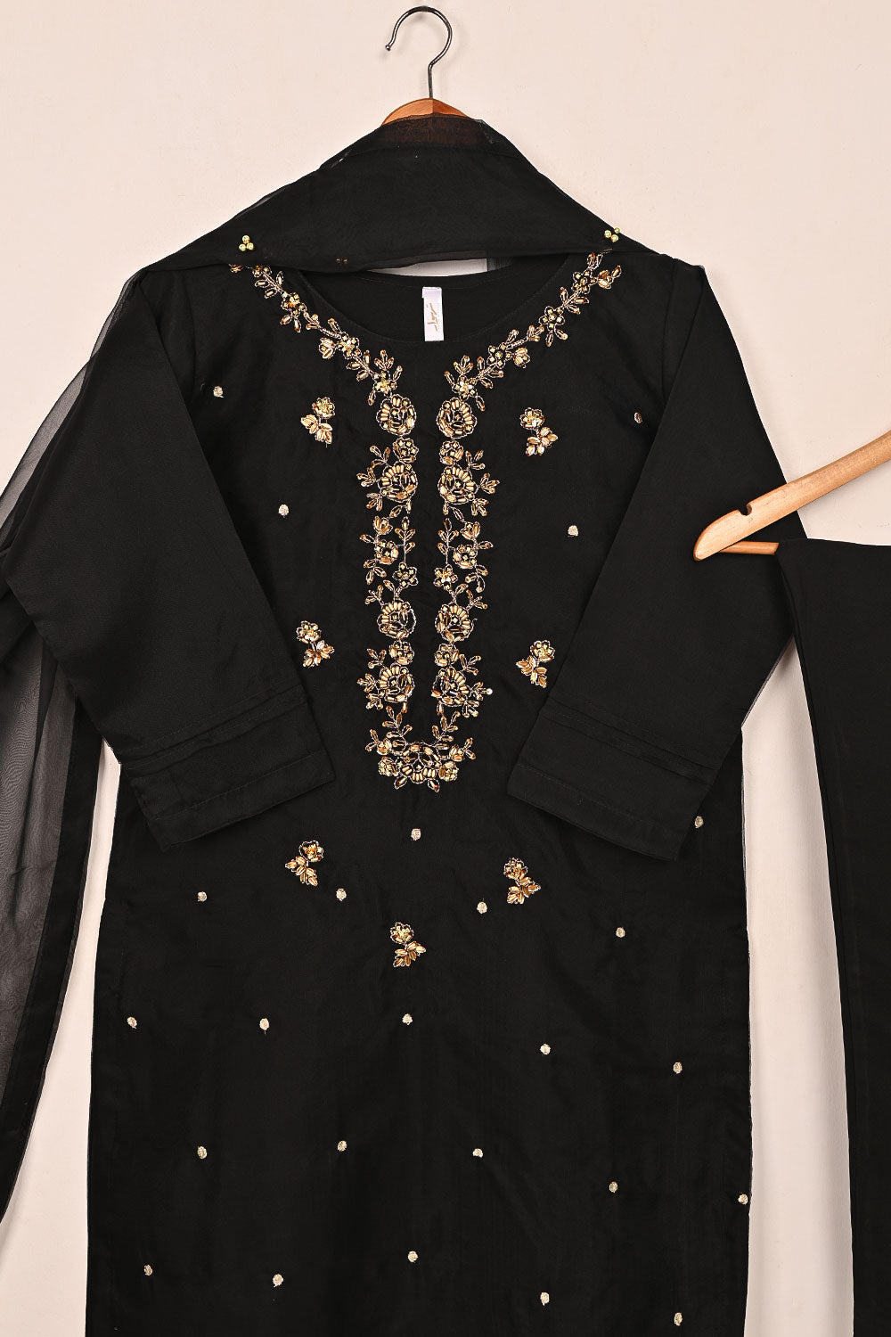 RTW-235-Black - 3Pc Ready to Wear Embroidered Premium Adda Work Organza Dress