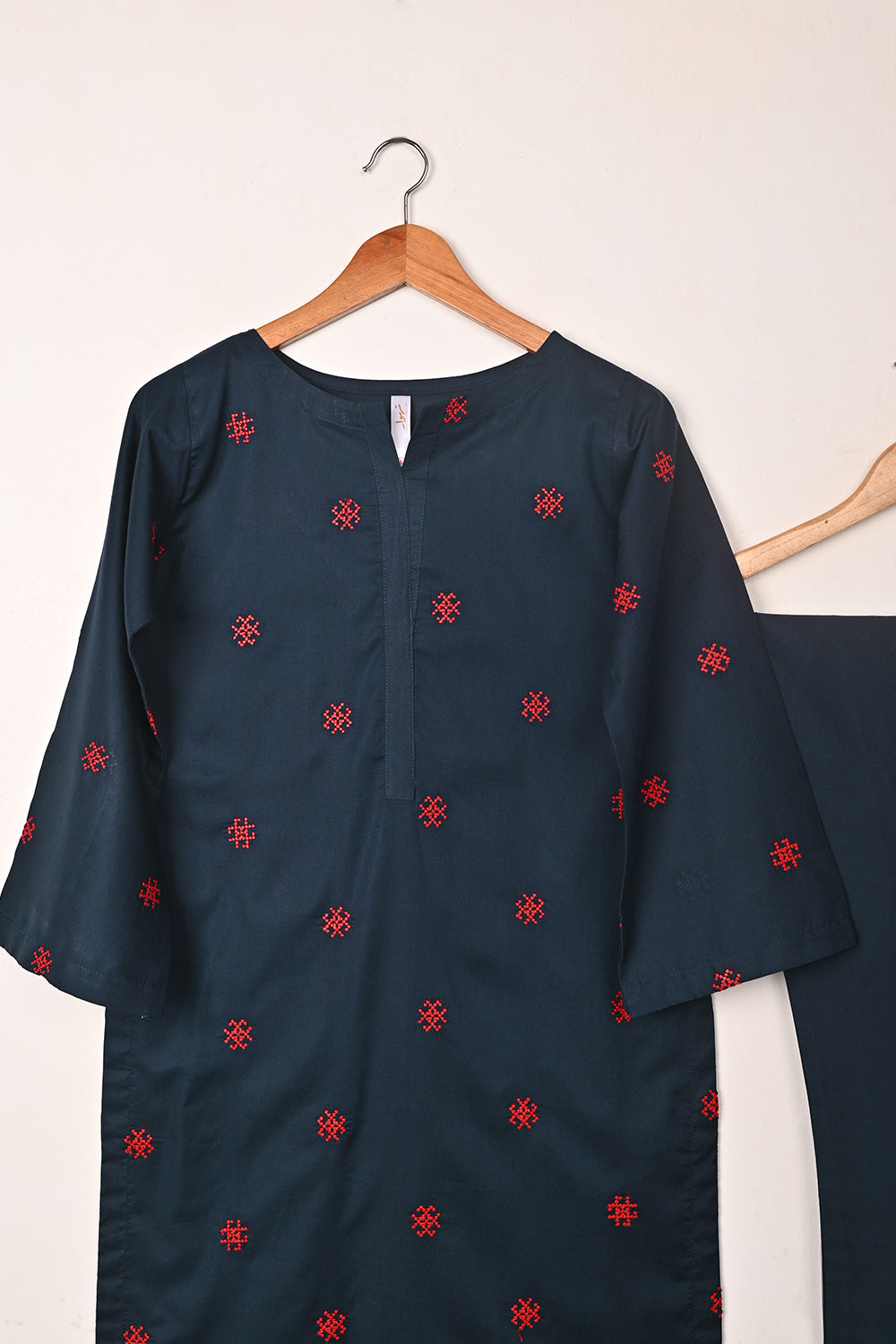 STP-248A-Navy Blue  - 2Pc Ready to Wear Embroidered Cambric Dress