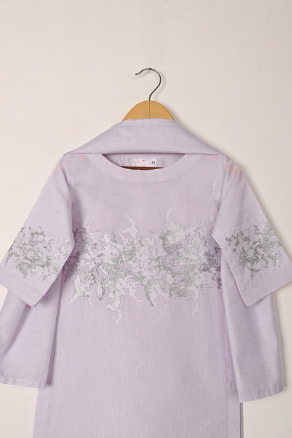 TKF-269-Purple - Kids 3Pc Paper Cotton Embroidered Dress