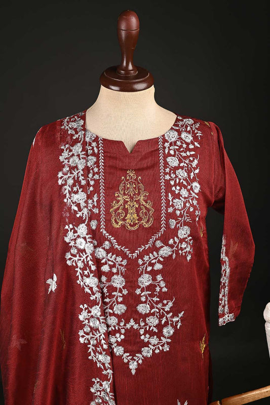 RTW-136-Red - 3Pc Stitched Khaadi Net Dress