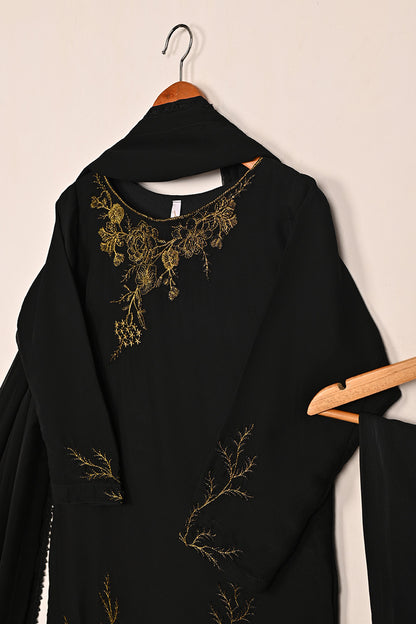 RTW-219-Black -  3Pc Ready to Wear Embroidered Chiffon Dress