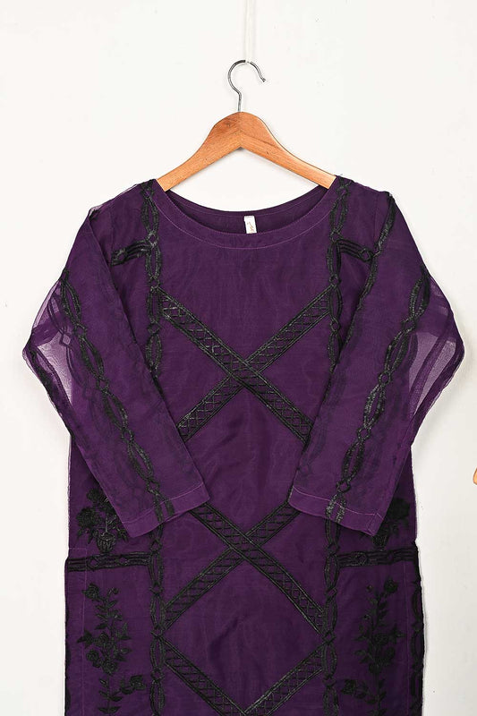 STP-140A-Purple - 2Pc Organza Embroidered With Malai Trouser