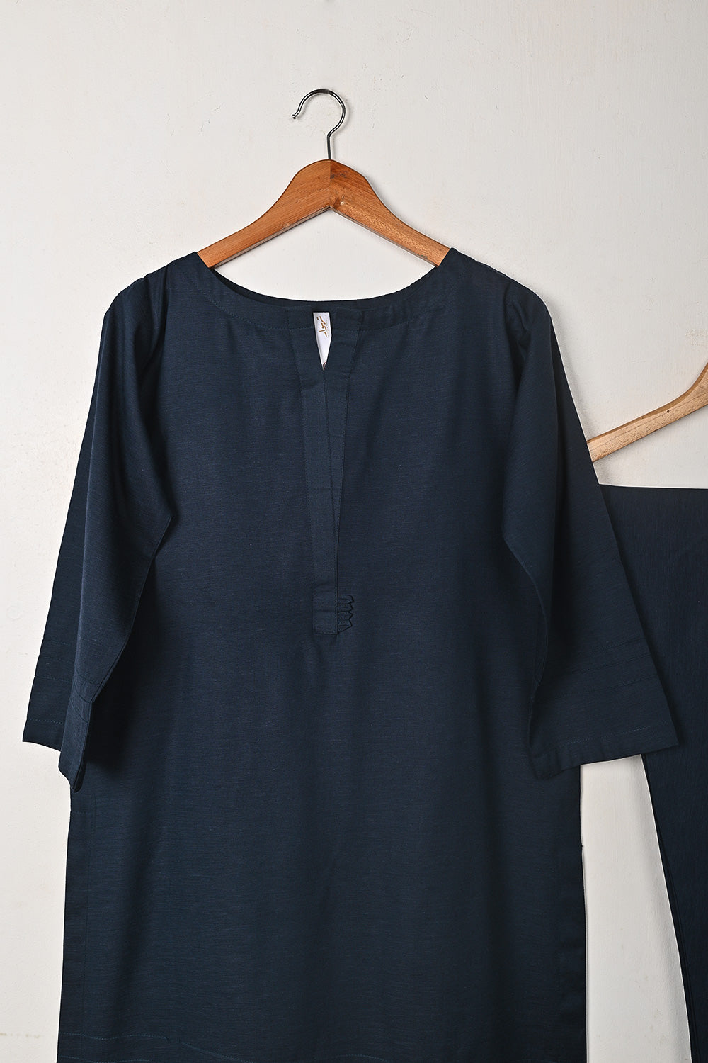 STP-272A- Navy Blue - 2Pc Ready to Wear Cotton Slub Solid Dress