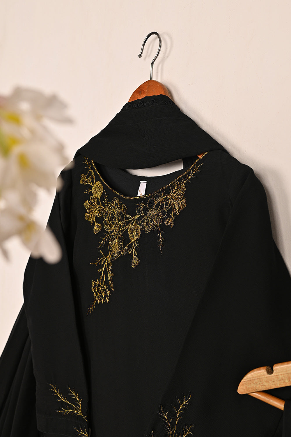 RTW-219-Black -  3Pc Ready to Wear Embroidered Chiffon Dress