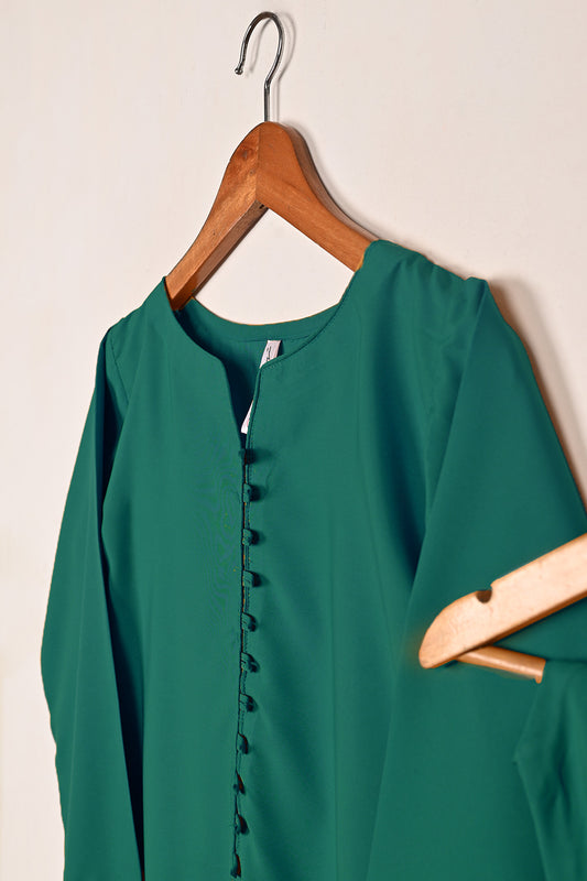 STP-235F-Dull Green - 2Pc Ready to Wear Malai Solid Dress