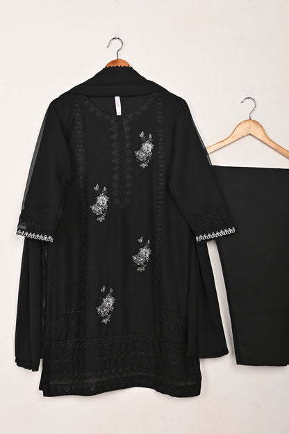 RTW-276-Black -  3Pc Ready to Wear Embroidered Chiffon Dress